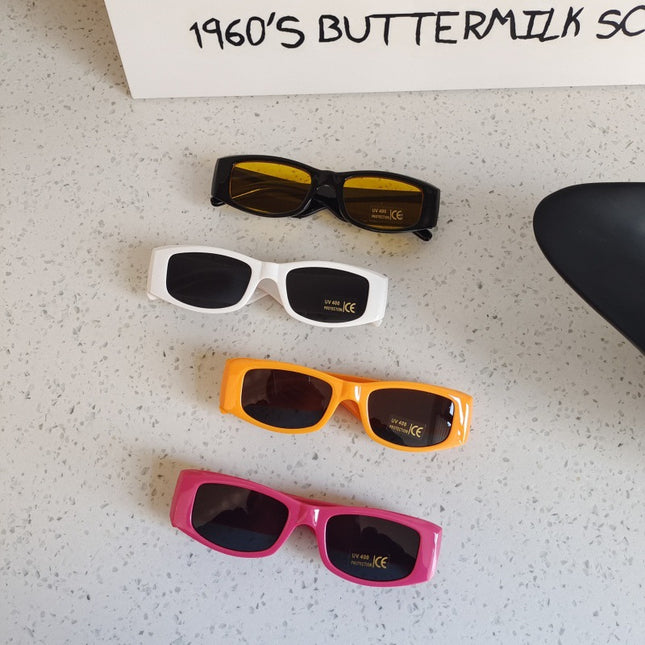 European and American Style Children's Dopamine Color Rectangular Frame Sunglasses Internet Popular New Baby Concave Shade Sunglasses