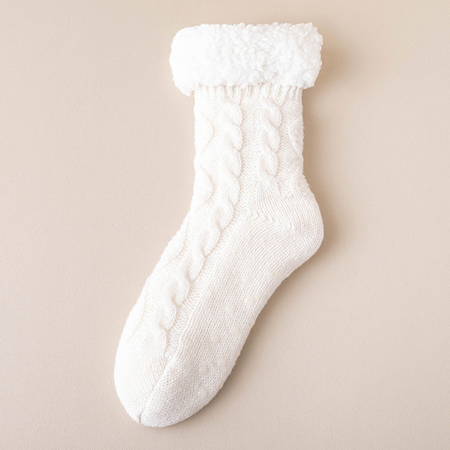 Lamb Velvet Socks Women's Autumn and Winter fleece-lined Thickened Warm Feet Home Sleeping Warm Plush Postpartum Floor Socks