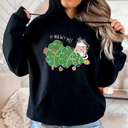 Christmas Black Cat Hoodie It Wasn'T Me Sweatshirt Funny