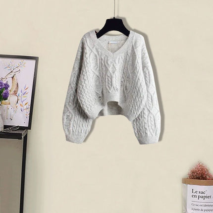 G Autumn suit Women's New Fishtail dress Two-Piece Western-Style French-Style Cross-Knitted Sweater for Women