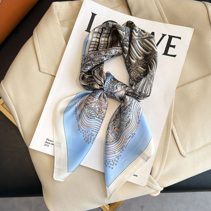 New Style Square Scarf Small Silk Satin Imitation Silk Women Flower and Bird Printed Beautiful Silk Scarf Thin Small Square Scarf Scarf Scarf