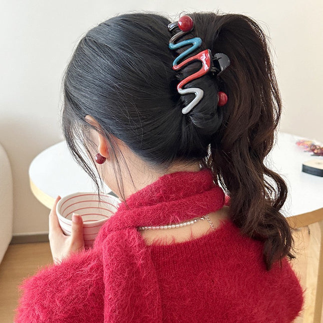 Advanced Sense Color Wave Big Grab Clip Elegant Sweet New Shark Clip Internet Red Back Head Plate Hair Grab Women's Headwear