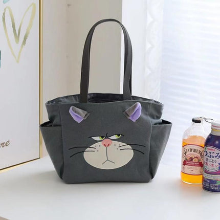Cartoon Lucifer Bad Cat Surrounding Canvas Bag Shoulder Tote Bag Portable Small Bag Lunch Box Bag