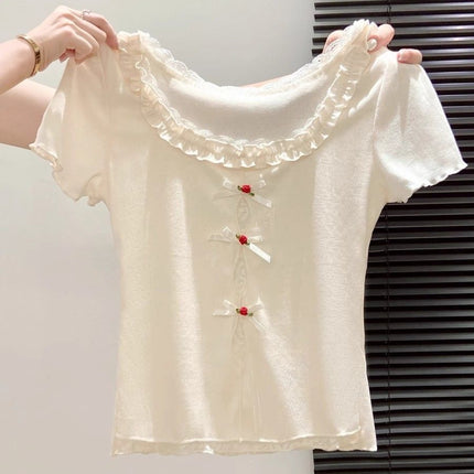 Short-Sleeve T-Shirt for Women, Summer, Beautiful and Stylish Design, Unique and Eye-Catching, Ruffled Short Top
