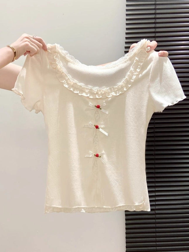 Short-Sleeve T-Shirt for Women, Summer, Beautiful and Stylish Design, Unique and Eye-Catching, Ruffled Short Top