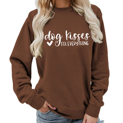 Foreign trade supply dog kisses printed round neck women's top vests autumn and winter coat casual wide pine Europe