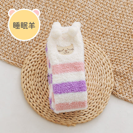 Coral fleece winter thickened socks women's Christmas socks cute cartoon home socks floor over-the-knee long women's socks ins