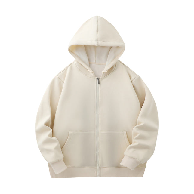 480g Autumn and Winter Ultra-Soft Velvet Zip-Up Sweatshirt with Pockets, Solid Color Trendy Cardigan Hoodie with Printed Logo, Corporate Workwear