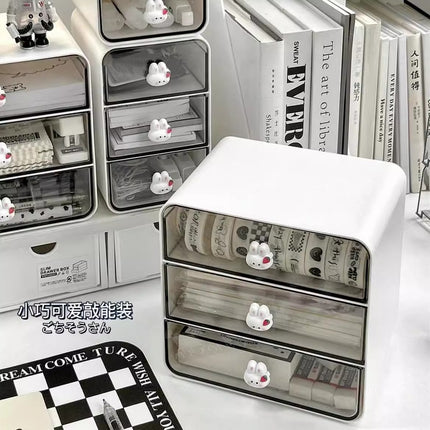 Cute Desktop Transparent Drawer Type Storage Box Student Desk Stationery Finishing Box Office Sundries Storage Box