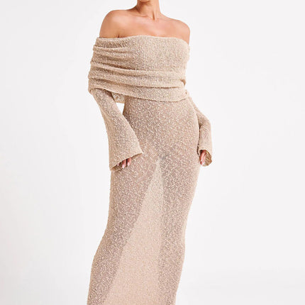 Cross-border Explosions Summer European and American Sexy off-shoulder Collar Beach Blouse Slim-fit Long Knitted dress
