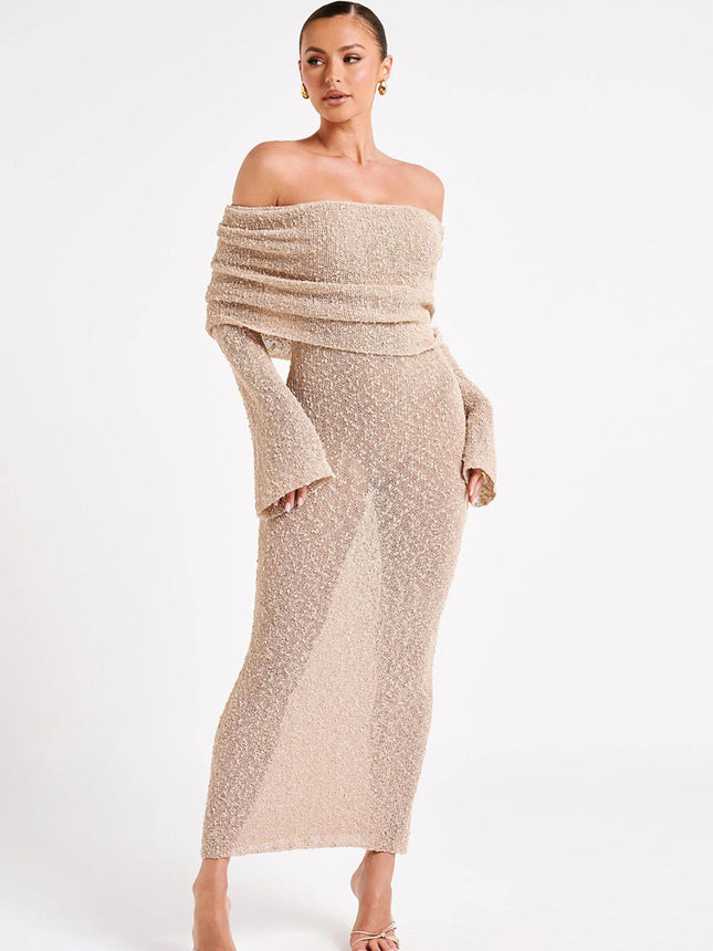 Cross-border Explosions Summer European and American Sexy off-shoulder Collar Beach Blouse Slim-fit Long Knitted dress