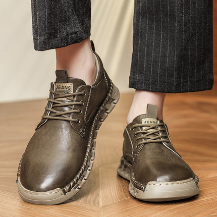 Men's Shoes Winter New Style Business British Style Casual Leather Shoes Men's Handmade Soft Sole Lace-Up Thick Sole Non-Slip Loafers