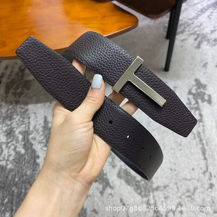 BelT LeTTer Buckle T-shaped BelT PanTs Men's Genuine LeaTher BelT Fashion Double-sided Cowhide Men's BelT Wholesale FacTory