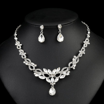 High-grade Crystal Diamond-encrusted Wedding Dress Banquet Dress Jewelry suit Matching European and American Hot-selling Cross-border Jewelry Bridal Necklace