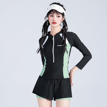 2026 New Style Women's Long-Sleeved Conservative Slimming Tummy-Covering Sports Training Swimsuit for Sweet Girls, Hot Spring Girls, and Students