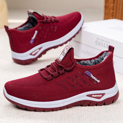 Women's Winter Sneakers with Fleece Lining, New Model in Stock, Warm Shoes, Direct from Manufacturer, Thickened Version, Lace-Up Cotton Shoes for Middle-Aged and Elderly