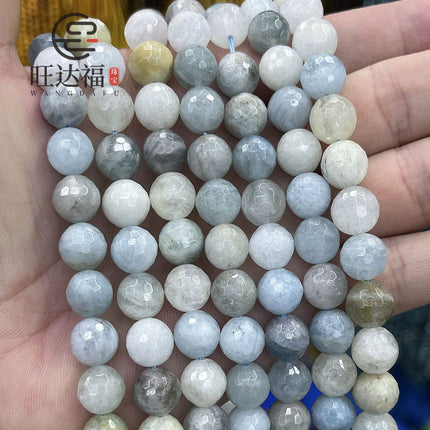 Natural aquamarine loose beads 128 cut face bracelet necklace semi-finished blue crystal material diy bracelet jewelry accessories