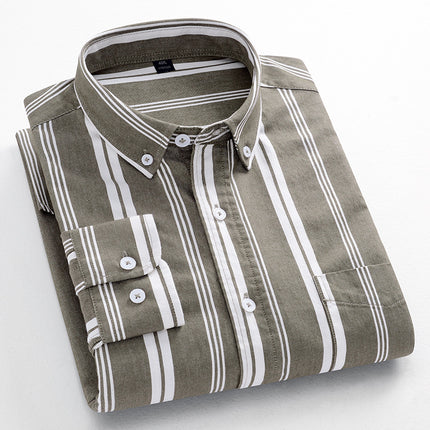 Men's Shirts New Style Retro Cotton Shirts Men's Long-Sleeved Striped Loose Korean Style Pure Cotton Breathable Shirts Men's Wholesale