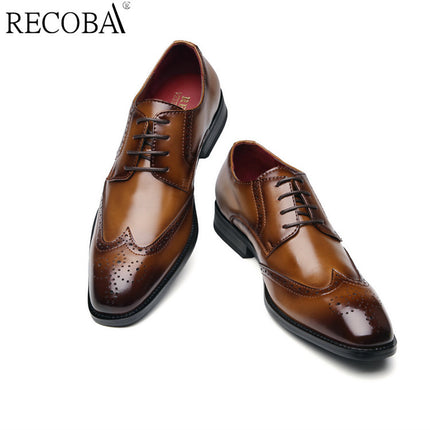 2026 New Japanese Style British Carved Leather Formal Business Shoes for Men, Brogue Oxford Shoes, One-Piece Drop Shipping