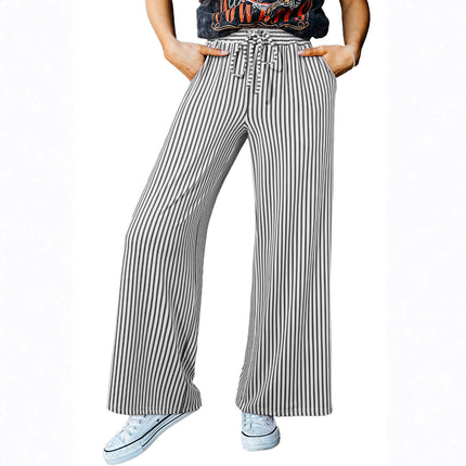 Vintage Striped Wide-Leg Pants for Women, High-Waisted Loose Brushed Trousers, New European and American Cross-Border Women's Fashion