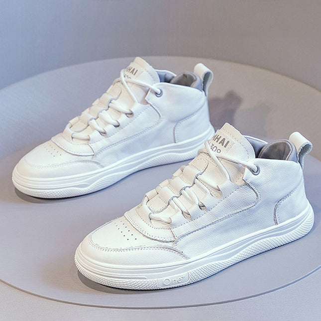 Genuine Leather White Sneakers for Women 2025 Spring and Autumn New Style Versatile Casual Shoes High-Top Soft Sole Comfortable Sneakers