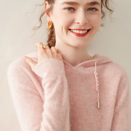 Autumn and Winter Cashmere Hoodie Women's Loose Thin Hooded Knitwear Knitwear Bottoming Outer Wear Sweatshirt Work Clothing Cross-Border