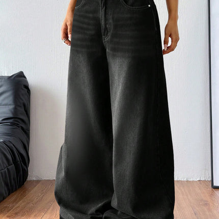 Cross-Border Foreign Trade Amazon European and American Black Wide-Leg Denim Washed Women's Jeans Loose Casual Floor-Length Trousers