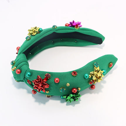 Cross-border 2024 Christmas New Style Beaded Nail Drill Knot Head Hoop Rhinestone Fabric Hair Hoop Wide Edge Hair Accessories