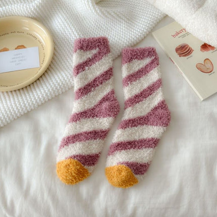 Autumn and winter thick socks children's Japanese striped pattern cute women's socks half velvet floor socks warm sleep socks wholesale