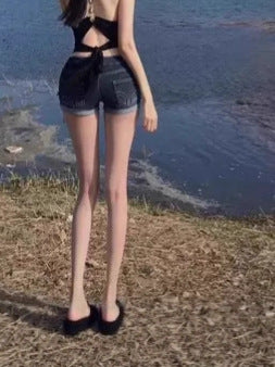 Plus-Size American-Style Low-Waist Sexy Hip-Enhancing Denim Ultra-Short Shorts for Women, 2025 Summer New Slim-Fit Rolled-Edge Hot Pants