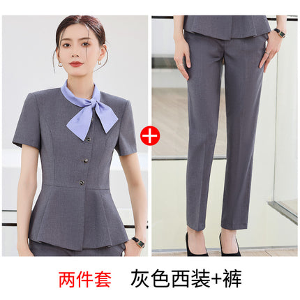 New Professional suit Women's Summer Short-sleeved Fashion Temperament Goddess Fan Jewelry Shop Beauty Salon Front Desk Reception Work Clothes