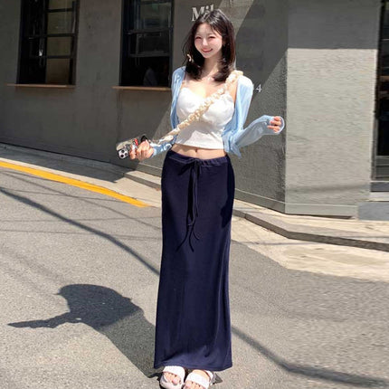 South Korea's Dongdaemun Versatile High-Waisted Lace-Up Figure-Showing Sexy Sexy Pure Lust Style Hip-Hugging Skirt Long Skirt for Women