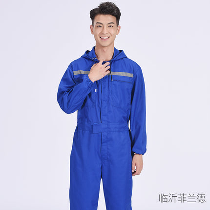 Men's One-Piece Work Suit, Dustproof, with Reflective Strips, for Shipyard Workers, Mechanical Repair, Aquaculture Factory, Labor Protection Clothing, Hooded Workwear, Large Size