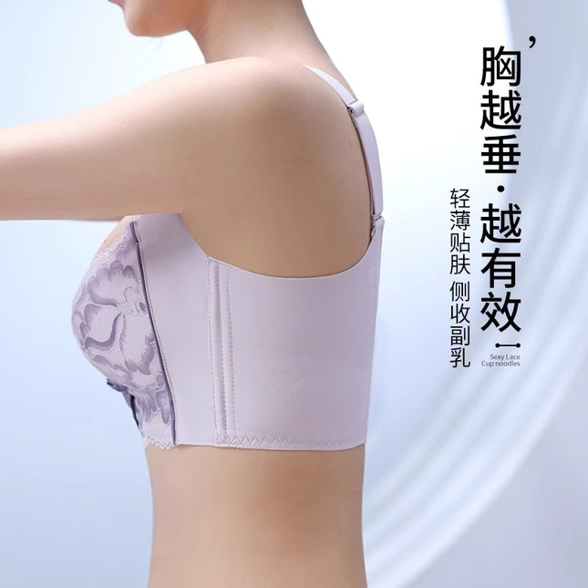 Sexy lace breast-collecting anti-drooping lifting underwear women's adjustable push-up comfortable bra without steel ring support