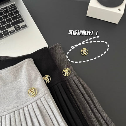 Wool Pleated Skirt Women's 2024 New Autumn and Winter High Waist Slimming All-match A- line Skirt White Skirt Organ Skirt