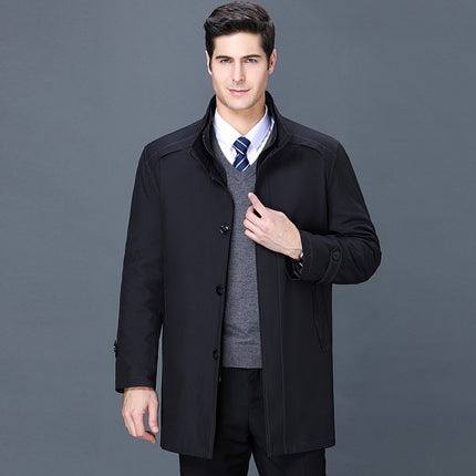 2021 Autumn and Winter New Style Middle-Aged Men's Windbreaker Business Casual Mid-Length Removable Liner Cotton Windbreaker Jacket for Men