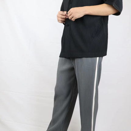 Miyake Garment Folded Pants Trousers Breathable Straight Side Color Matching Men's and Women's Loose Casual Summer New Japanese Style