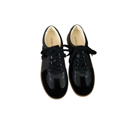 Genuine Leather German Training Shoes Women's Retro Board Shoes 2025 New Round Toe Soft Thick Bottom Lace-up Casual Forrest Gump Fashion Shoes
