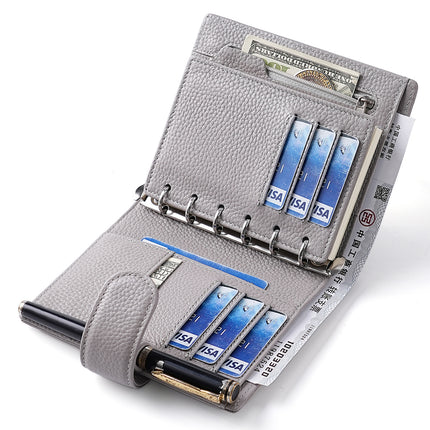 Litchi Pattern A7 Hand Ledger Men's and Women's Wallet Card Holder Multi-Functional Notebook Leather Case Genuine Leather Notepad Protective Cover