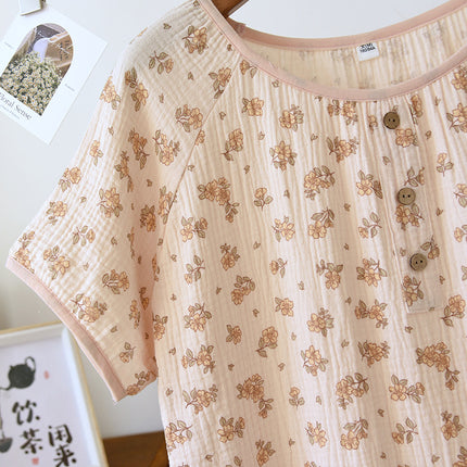 Women's Cotton Double-layer Gauze Baby's Cotton Nightdress Summer New Short-sleeved plus size Loose Thin Cotton Home Clothes