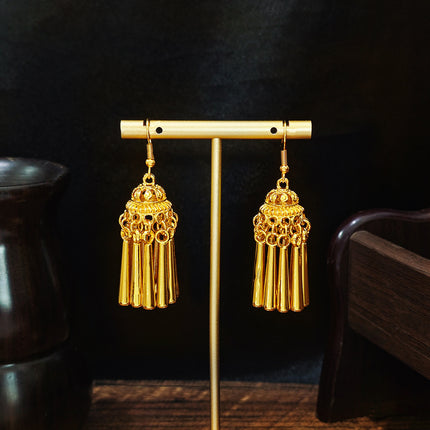 Ethnic Style Peacock Earrings for Women Gold Bell Tassel Earrings Bohemian Leaf Pendant Scenic Spot Earrings Wholesale