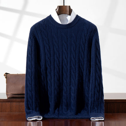 Cable Knit Base Sweater Five-Needle Cashmere Sweater New Three-Strand Mountain Round Neck Autumn and Winter Men's No