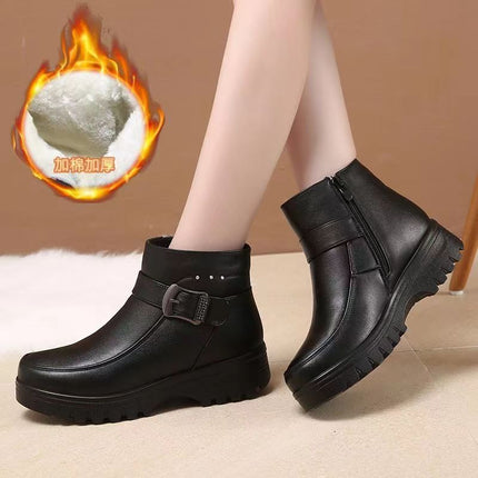Winter Slip-on Velvet Cotton Shoes, Warm Mother's Shoes, Non-slip Thickeneded Cotton Shoes for Middle-aged and Elderly People, Flats-soled Non-slip Granny Shoes