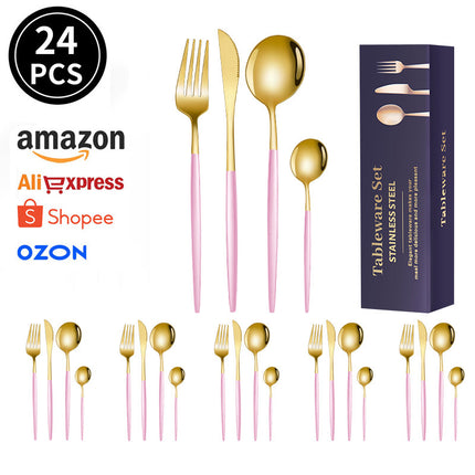 spoon Jieyang factory wholesale cross-border stainless steel tableware suit 24-piece set household knife, fork and spoon daily necessities