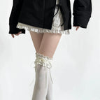 [over-the-knee socks] white background with milky white ribbon / One size fits all [length can be adjusted, stacked or straightened]