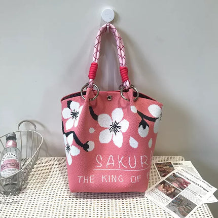 Korean Style New Ins Knot Handbag Spring and Autumn Portable Bucket Bag Travel All-match Small Large Capacity Handbag