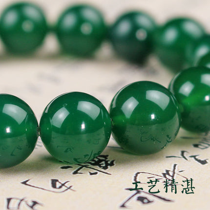 Factory wholesale green agate bracelet 12 round beads jade jewelry single ring men and women couple bracelet beads beads full of green