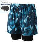 navy blue 001-7 men's swimming trunks with swimming cap / 2XL-120-130