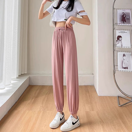 100kg Plus Size Fat mm Ice Silk Leggings Sweatpants Women's Summer Thin Loose Nine-Point Sun Protection and Anti-Mosquito Casual Pants