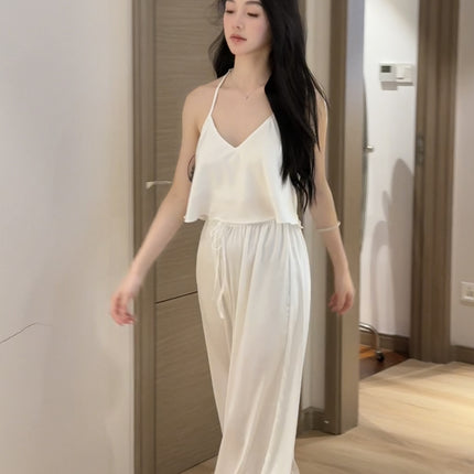 "Chantilly Afternoon" French-Style Light Luxury High-End Lace Backless Camisole and Long Pants Pajama Set